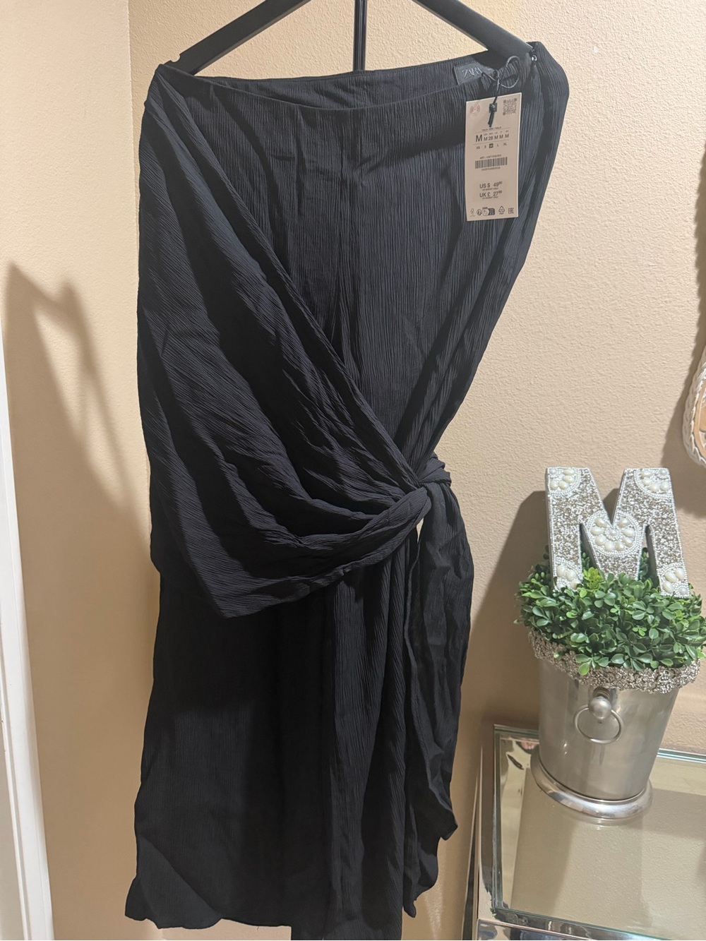 Zara Black Asymmetrical Knot Midi Skirt